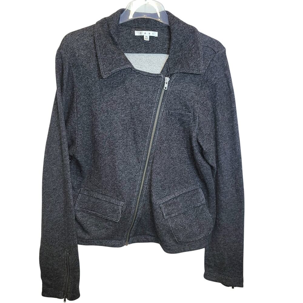 Cabi #775 Moto Jacket Asymmetrical Zip French Terry Knit Sz XL Charcoal Gray - Picture 5 of 16